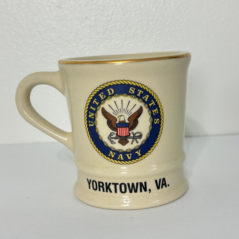 U.S. Navy Mug Mil-Art China Yorktown VA Gold Rim Ceramic Military Cup